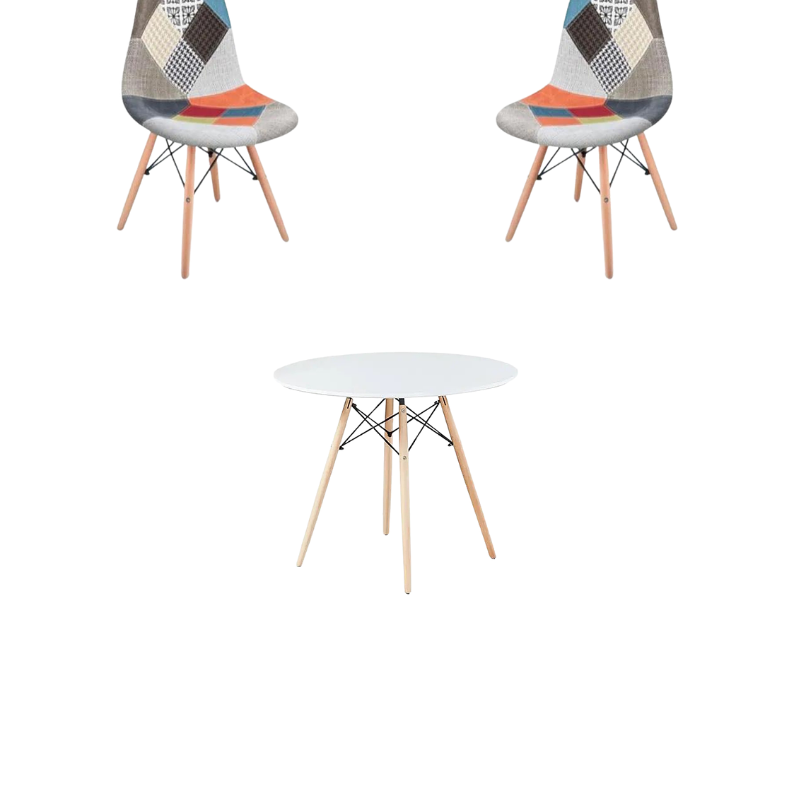 Comedor Mesa Redonda Melamina Eames Blanca + Sillas Patchwork 6