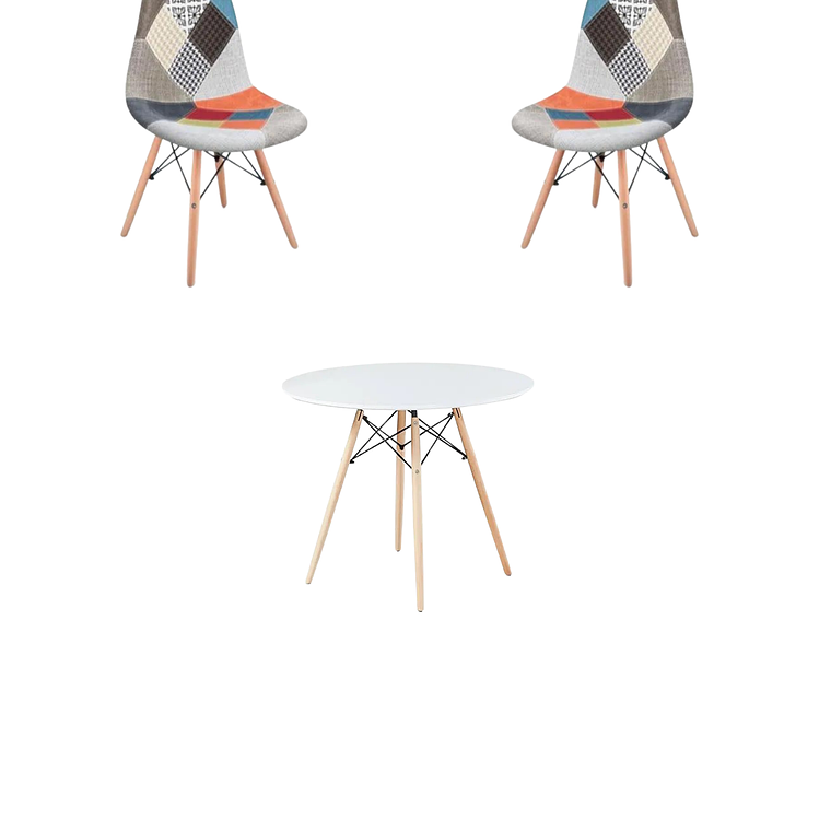 Comedor Mesa Redonda Melamina Eames Blanca + Sillas Patchwork 6