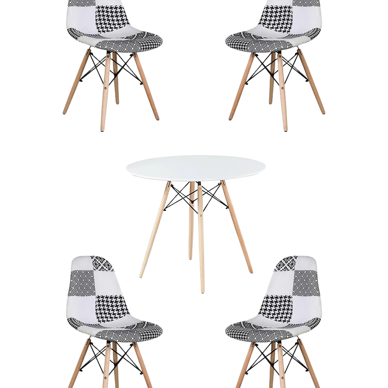 Comedor Mesa Redonda Melamina Eames Blanca + Sillas Patchwork 7