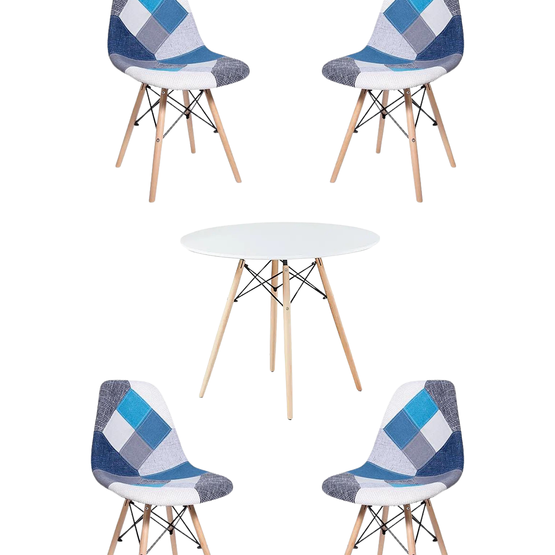 Comedor Mesa Redonda Melamina Eames Blanca + Sillas Patchwork 8