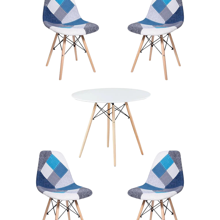 Comedor Mesa Redonda Melamina Eames Blanca + Sillas Patchwork 8