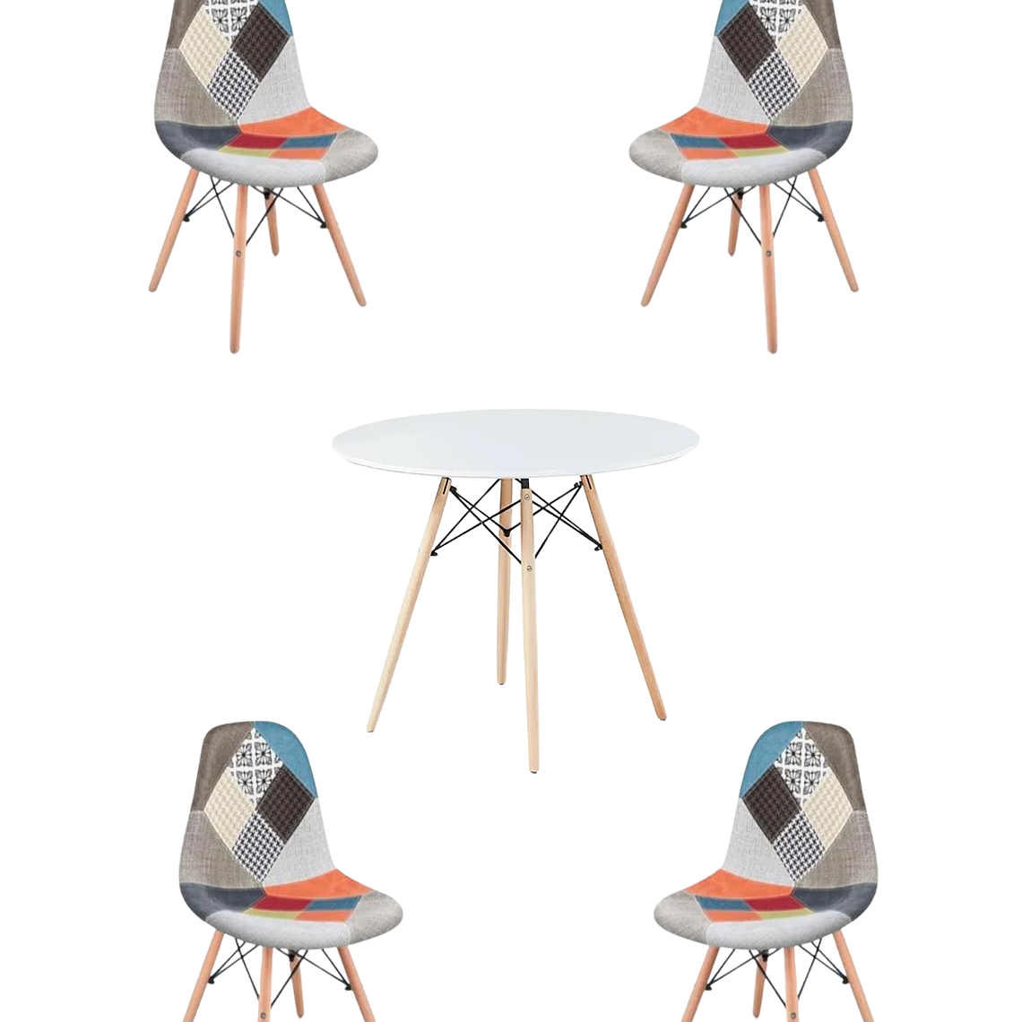 Comedor Mesa Redonda Melamina Eames Blanca + Sillas Patchwork 9