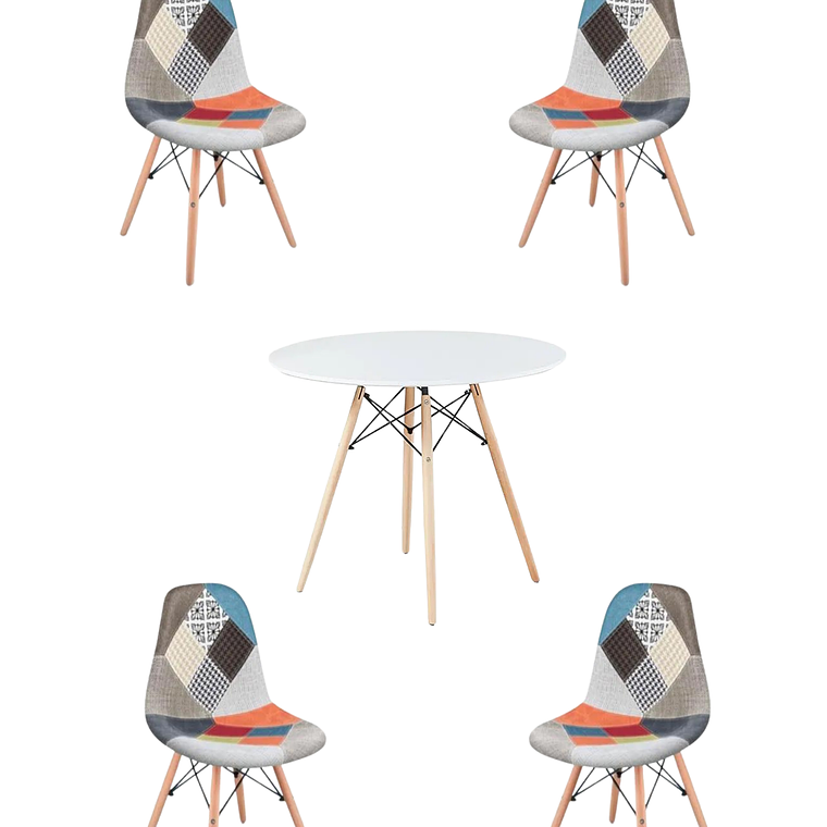 Comedor Mesa Redonda Melamina Eames Blanca + Sillas Patchwork 9