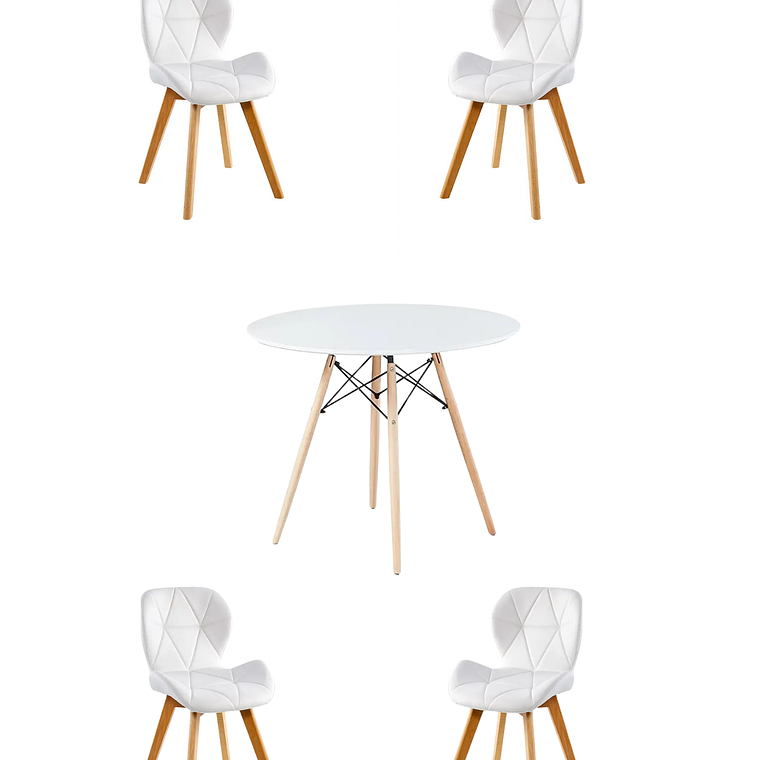 Comedor Mesa Redonda Melamina Eames Blanca + Sillas Radar Fiori 10