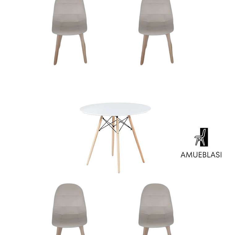 Comedor Mesa Redonda Melamina Eames Blanca + Sillas Capitone 3