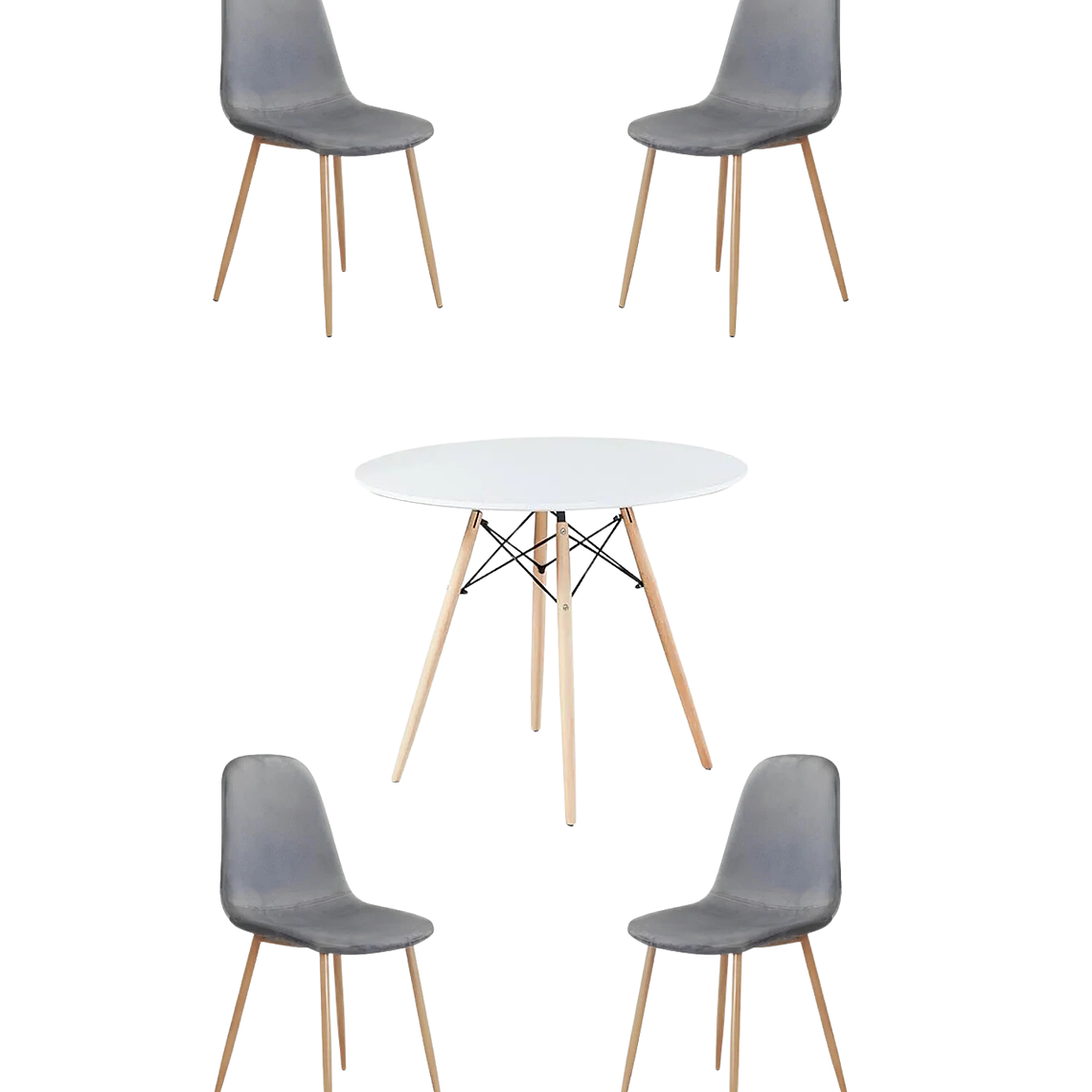 Comedor Mesa Redonda Melamina Eames Blanca + Sillas Scoop 4