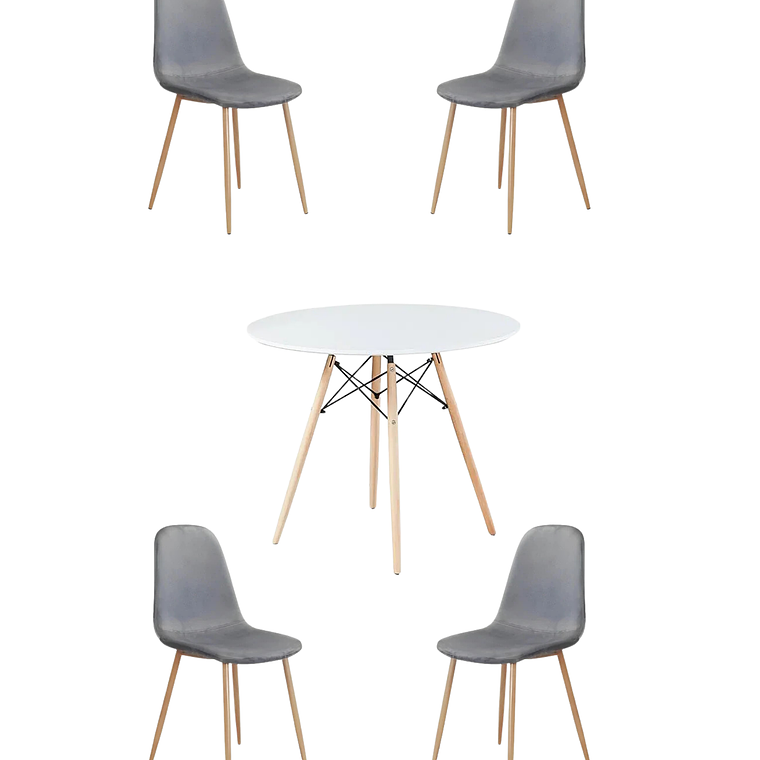 Comedor Mesa Redonda Melamina Eames Blanca + Sillas Scoop 4