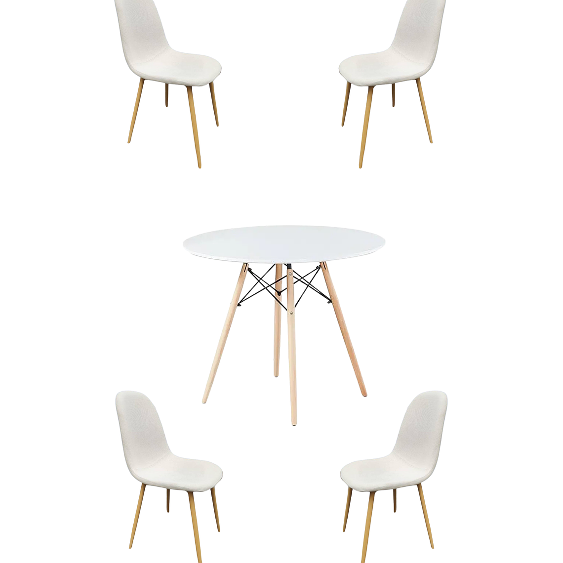 Comedor Mesa Redonda Melamina Eames Blanca + Sillas Scoop 5