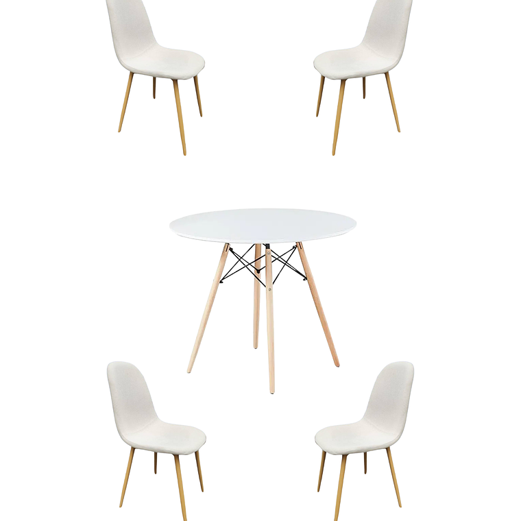 Comedor Mesa Redonda Melamina Eames Blanca + Sillas Scoop 5