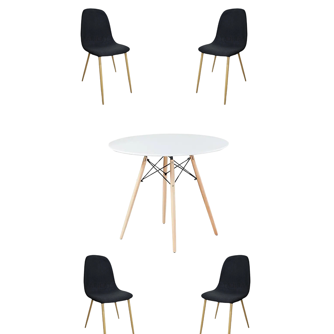 Comedor Mesa Redonda Melamina Eames Blanca + Sillas Scoop 6