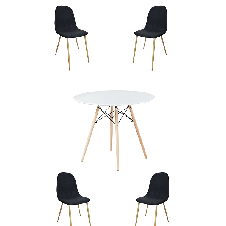Comedor Mesa Redonda Melamina Eames Blanca + Sillas Scoop 6