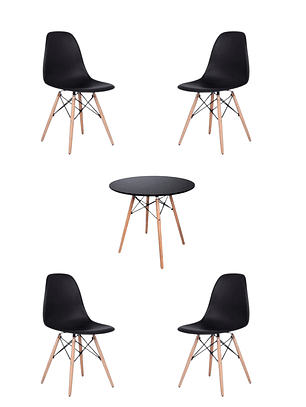 Comedor Mesa Redonda Melamina Eames Negra + Sillas Eames