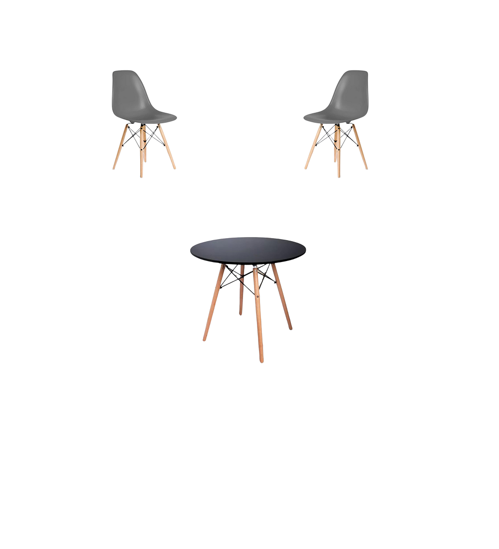 Comedor Mesa Redonda Melamina Eames Negra + Sillas Eames