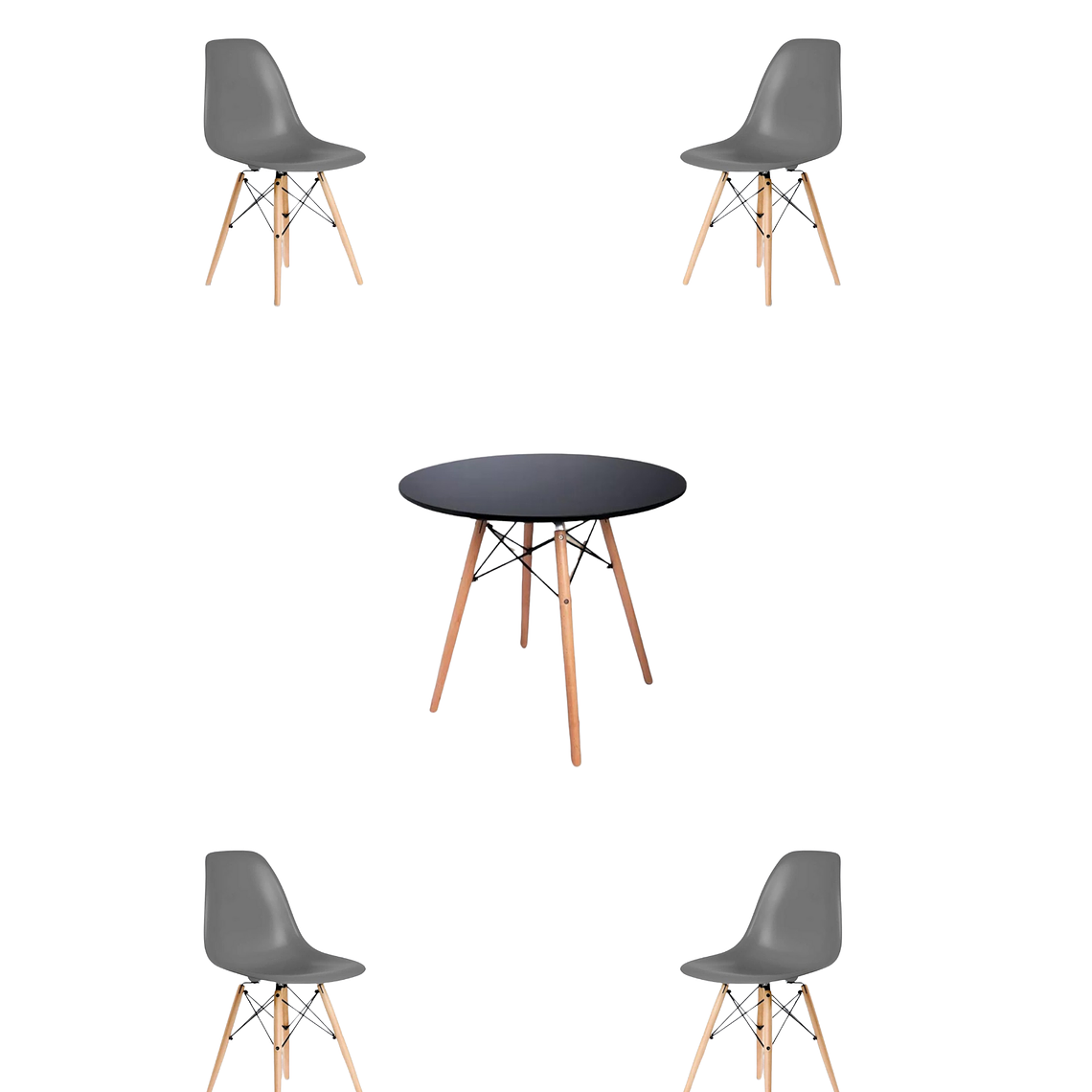 Comedor Mesa Redonda Melamina Eames Negra + Sillas Eames 3