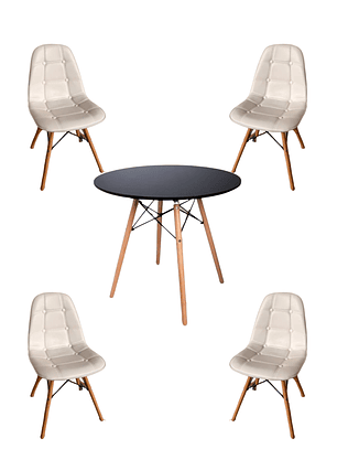  Comedor Mesa Redonda Melamina Eames Negra + Sillas Buckle
