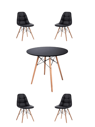  Comedor Mesa Redonda Melamina Eames Negra + Sillas Buckle