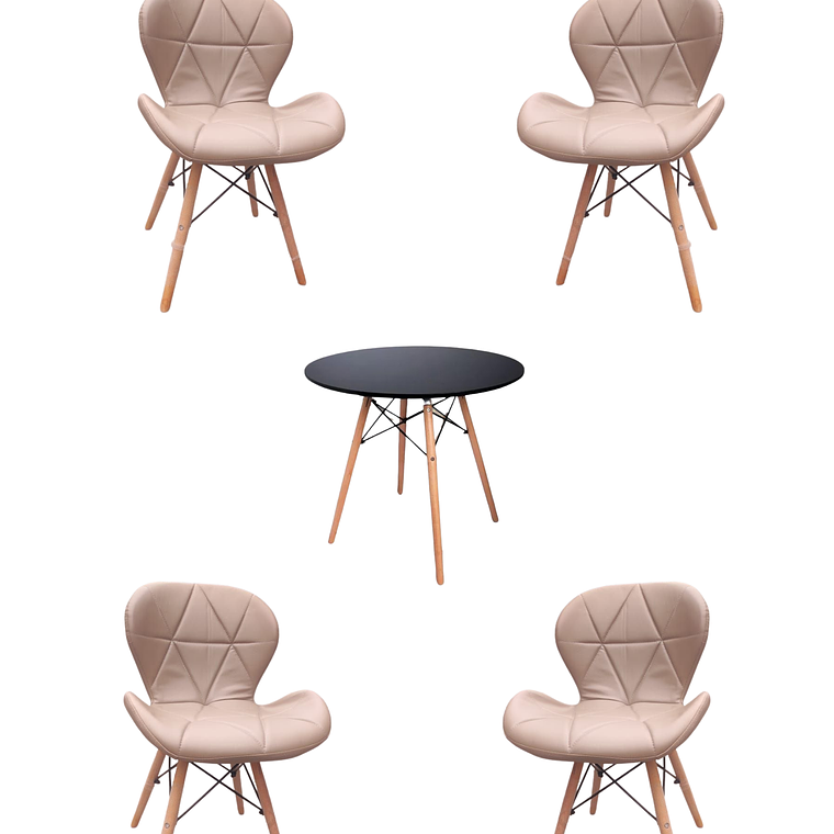 Comedor Mesa Redonda Melamina Eames Negra + Sillas Radar 3