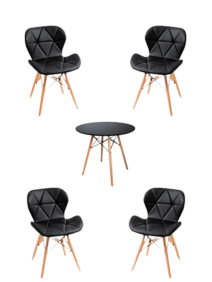 Comedor Mesa Redonda Melamina Eames Negra + Sillas Radar