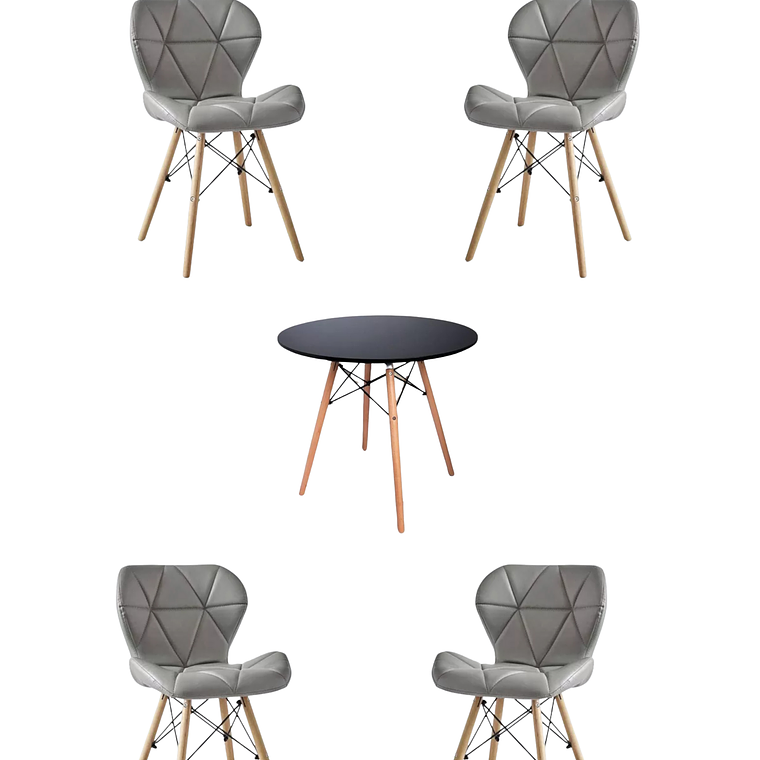 Comedor Mesa Redonda Melamina Eames Negra + Sillas Radar 5