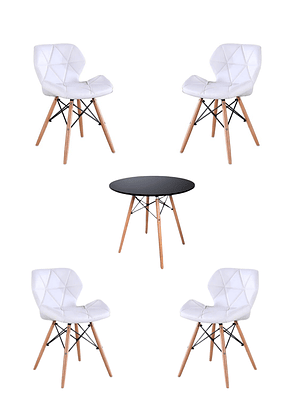 Comedor Mesa Redonda Melamina Eames Negra + Sillas Radar