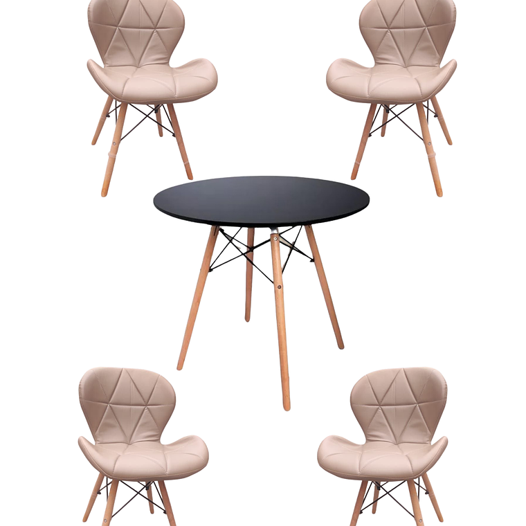Comedor Mesa Redonda Melamina Eames Negra + Sillas Radar 6