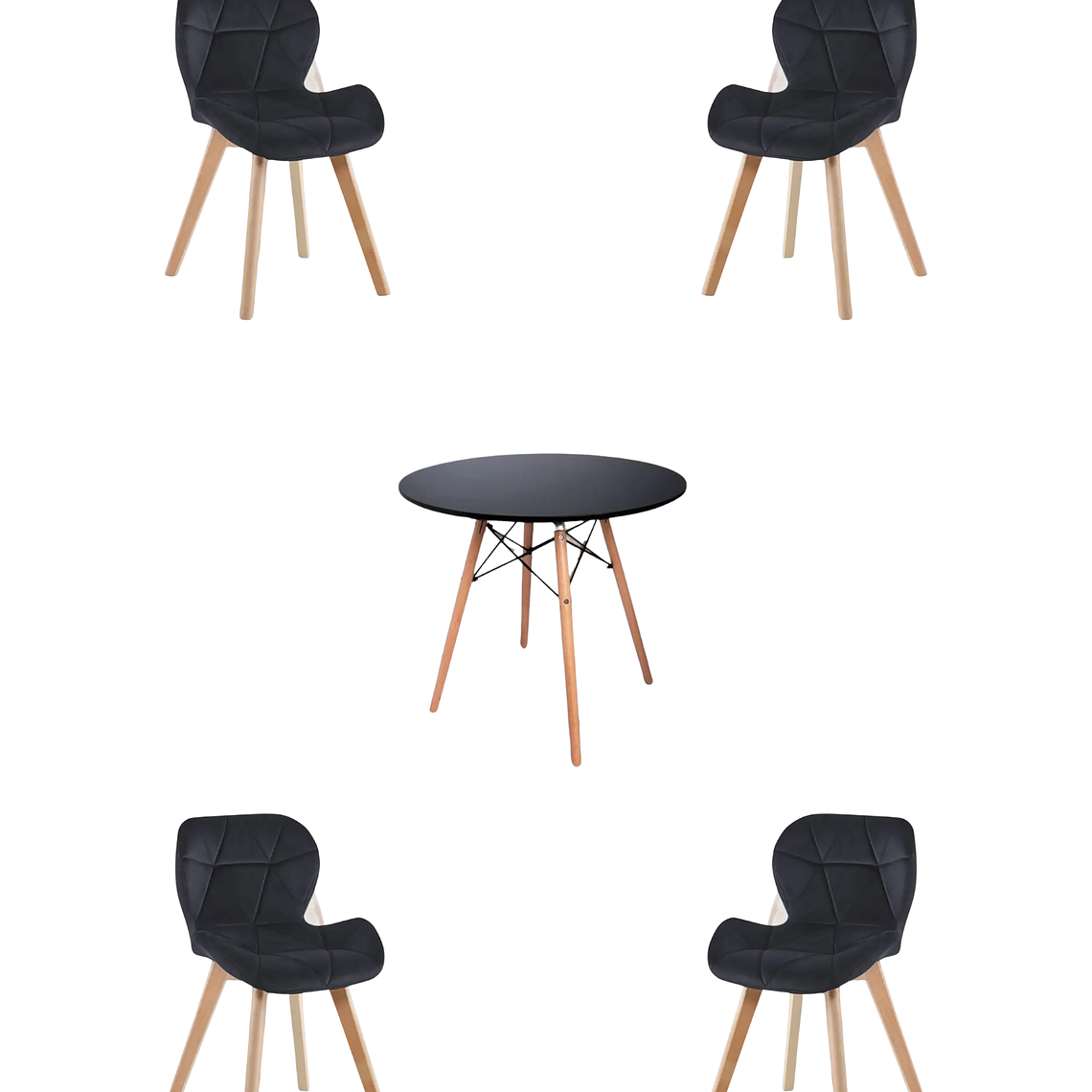  Comedor Mesa Redonda Melamina Eames Negra + Sillas Radar Velvet 1