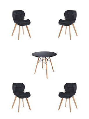  Comedor Mesa Redonda Melamina Eames Negra + Sillas Radar Velvet