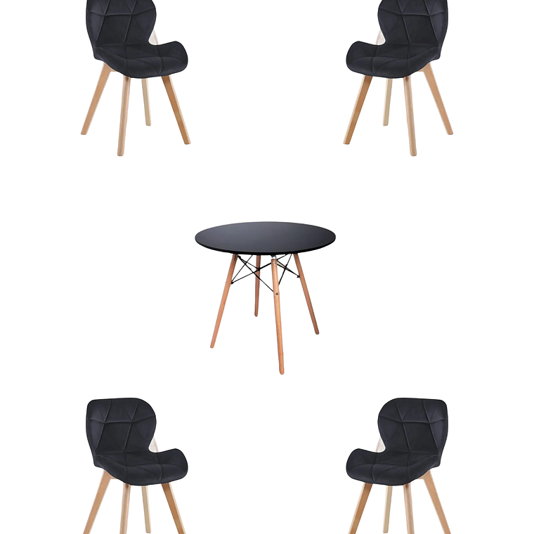 Comedor Mesa Redonda Melamina Eames Negra + Sillas Radar Velvet 1