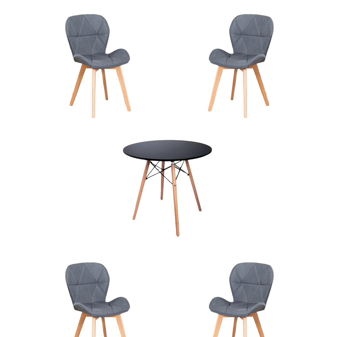  Comedor Mesa Redonda Melamina Eames Negra + Sillas Radar Velvet 2