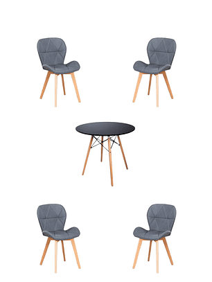  Comedor Mesa Redonda Melamina Eames Negra + Sillas Radar Velvet