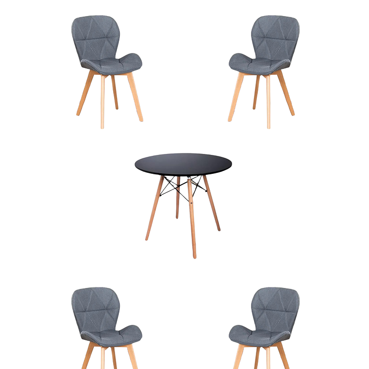  Comedor Mesa Redonda Melamina Eames Negra + Sillas Radar Velvet 2