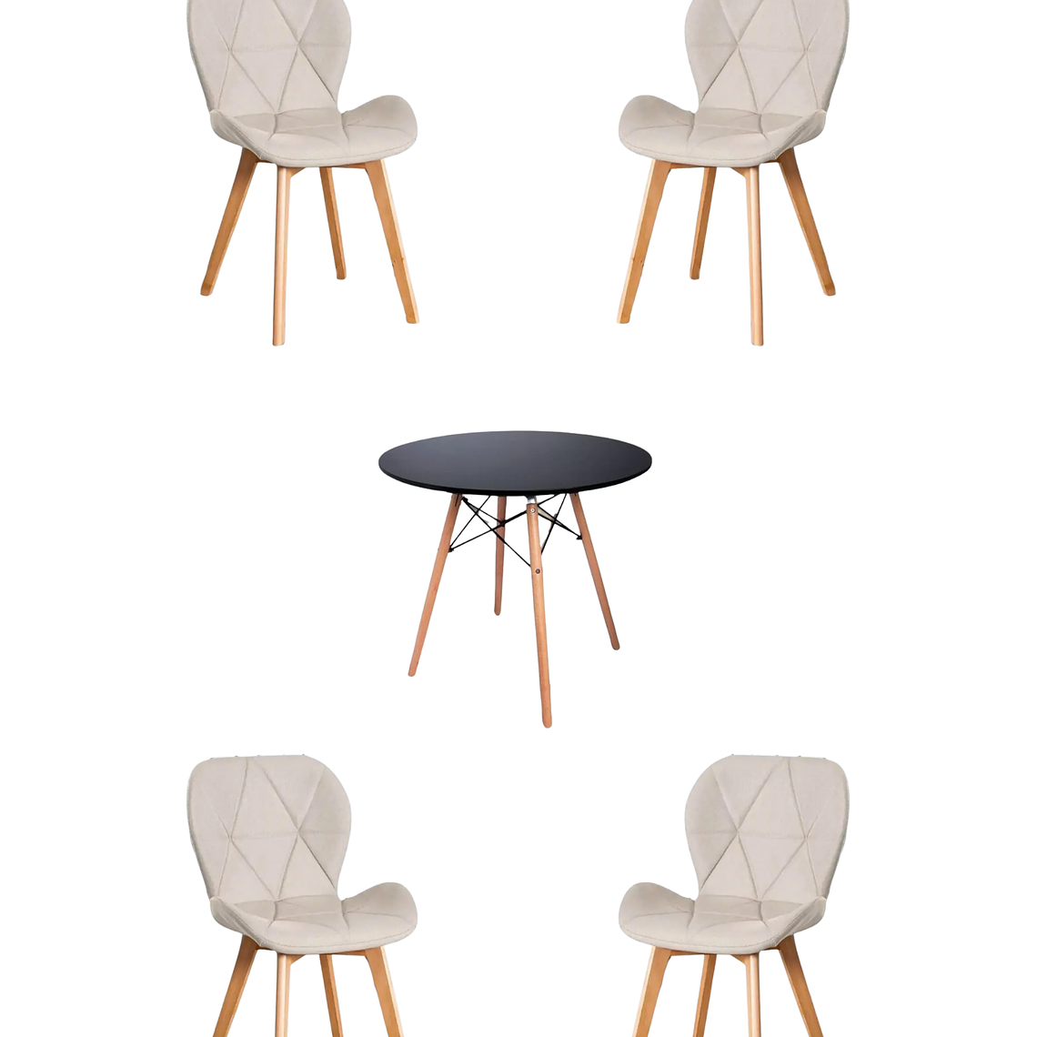  Comedor Mesa Redonda Melamina Eames Negra + Sillas Radar Velvet 3