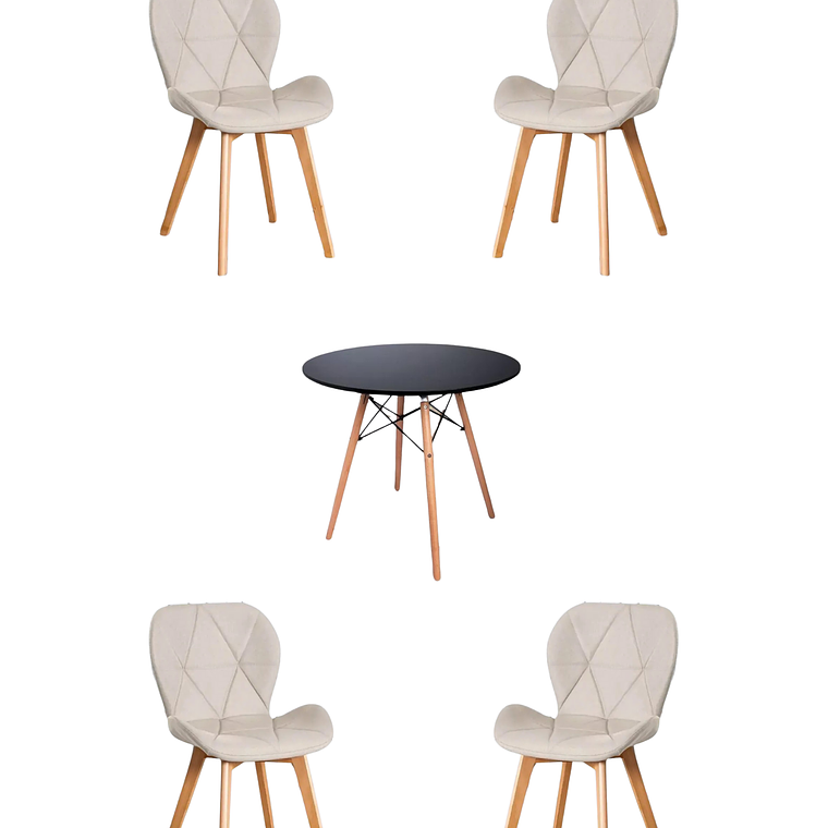  Comedor Mesa Redonda Melamina Eames Negra + Sillas Radar Velvet 3