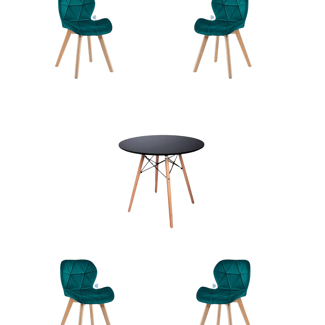  Comedor Mesa Redonda Melamina Eames Negra + Sillas Radar Velvet 4