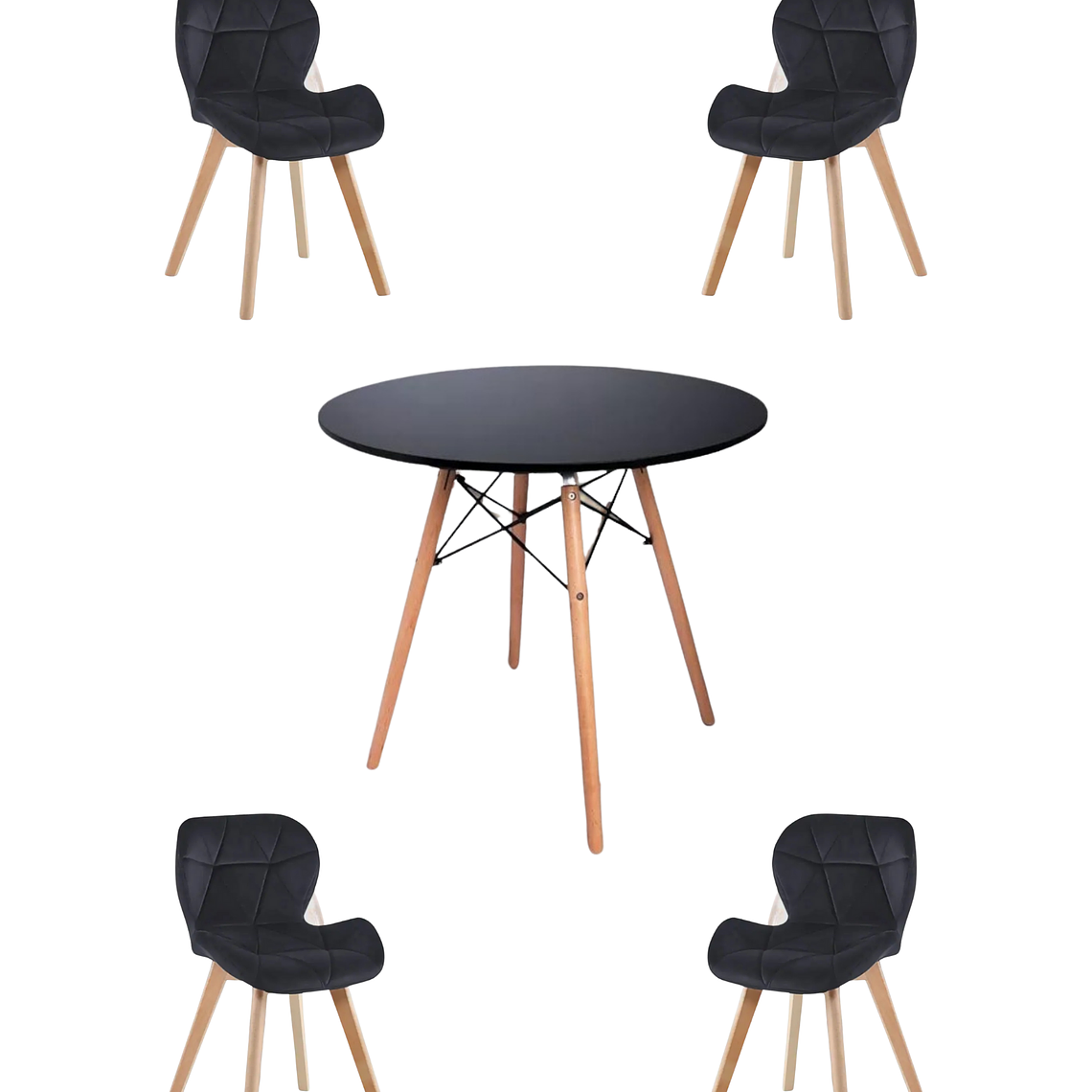  Comedor Mesa Redonda Melamina Eames Negra + Sillas Radar Velvet 5