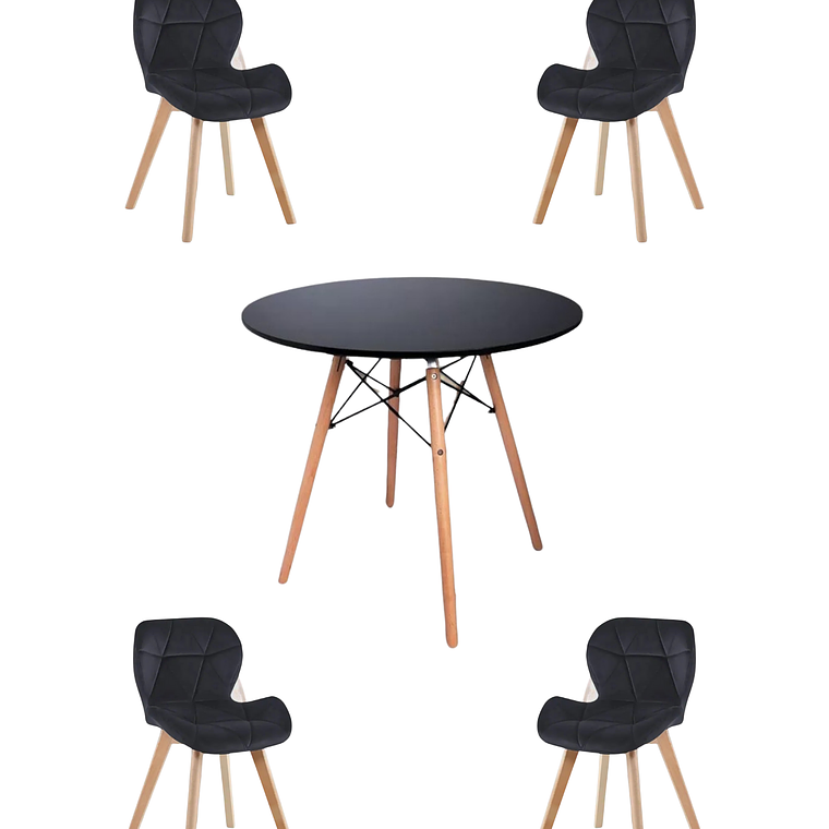  Comedor Mesa Redonda Melamina Eames Negra + Sillas Radar Velvet 5
