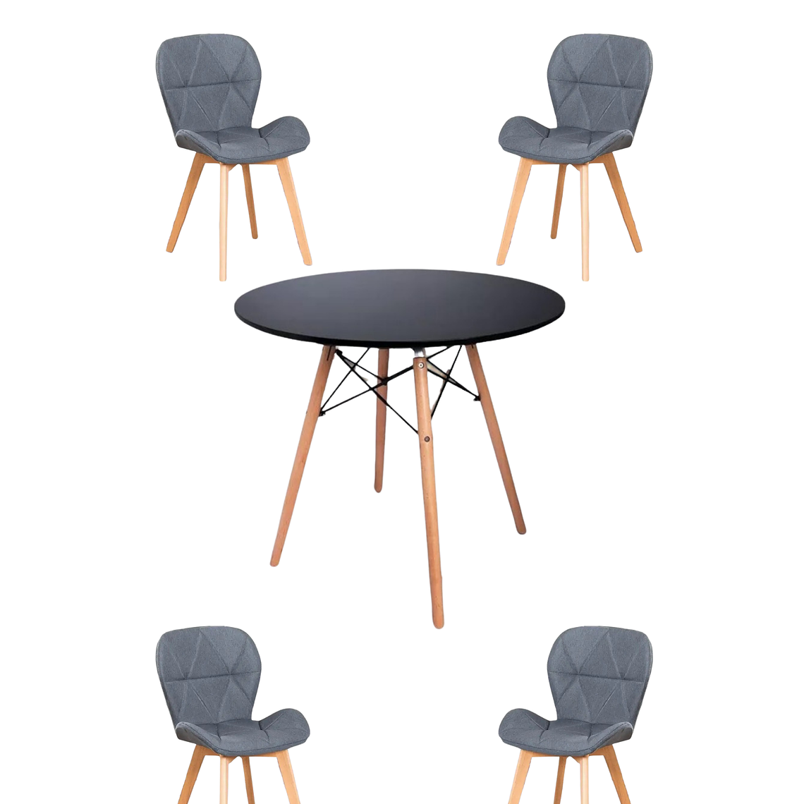  Comedor Mesa Redonda Melamina Eames Negra + Sillas Radar Velvet 6