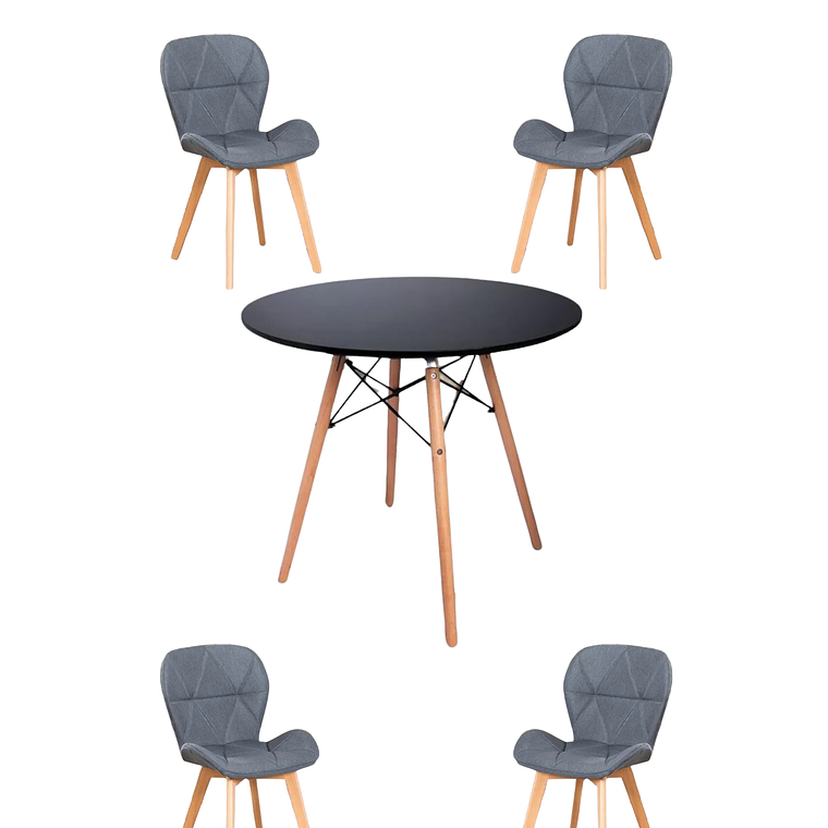  Comedor Mesa Redonda Melamina Eames Negra + Sillas Radar Velvet 6