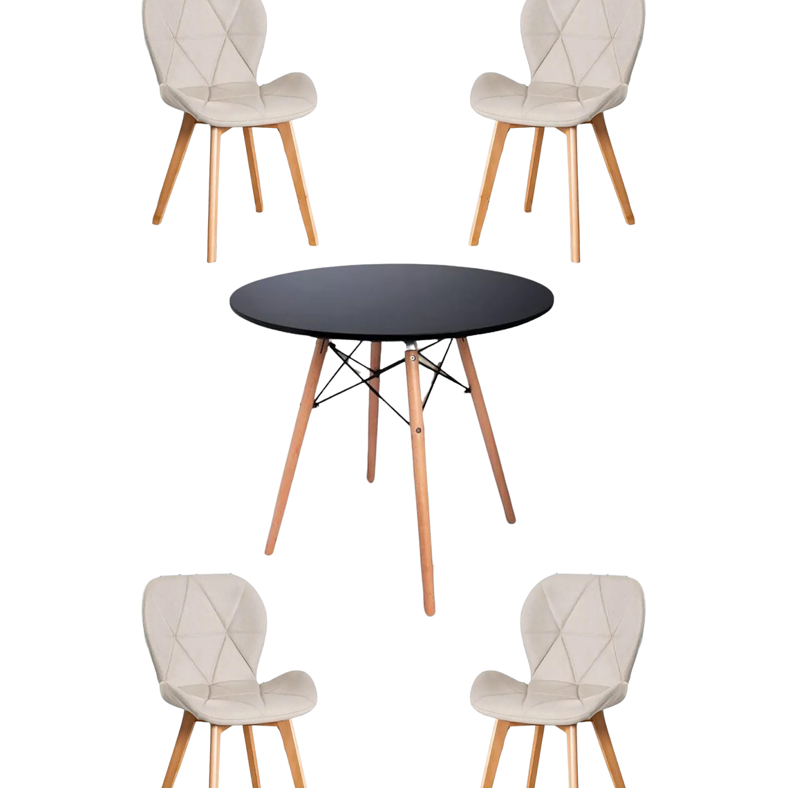  Comedor Mesa Redonda Melamina Eames Negra + Sillas Radar Velvet 7