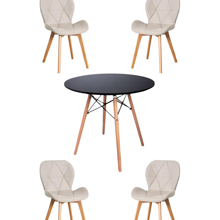  Comedor Mesa Redonda Melamina Eames Negra + Sillas Radar Velvet 7