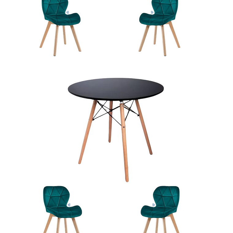  Comedor Mesa Redonda Melamina Eames Negra + Sillas Radar Velvet 8