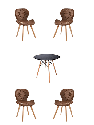 Comedor Mesa Redonda Melamina Eames Negra + Sillas Radar Fiori