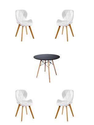 Comedor Mesa Redonda Melamina Eames Negra + Sillas Radar Fiori