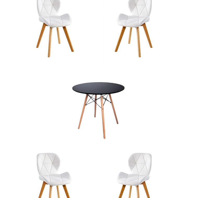 Comedor Mesa Redonda Melamina Eames Negra + Sillas Radar Fiori 2