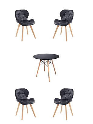 Comedor Mesa Redonda Melamina Eames Negra + Sillas Radar Fiori