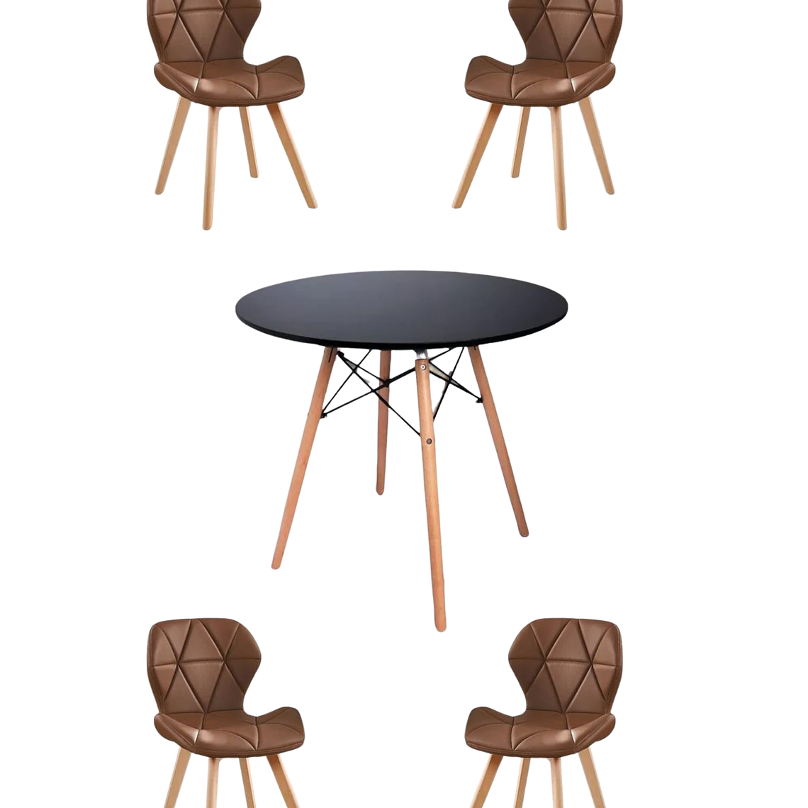 Comedor Mesa Redonda Melamina Eames Negra + Sillas Radar Fiori 5