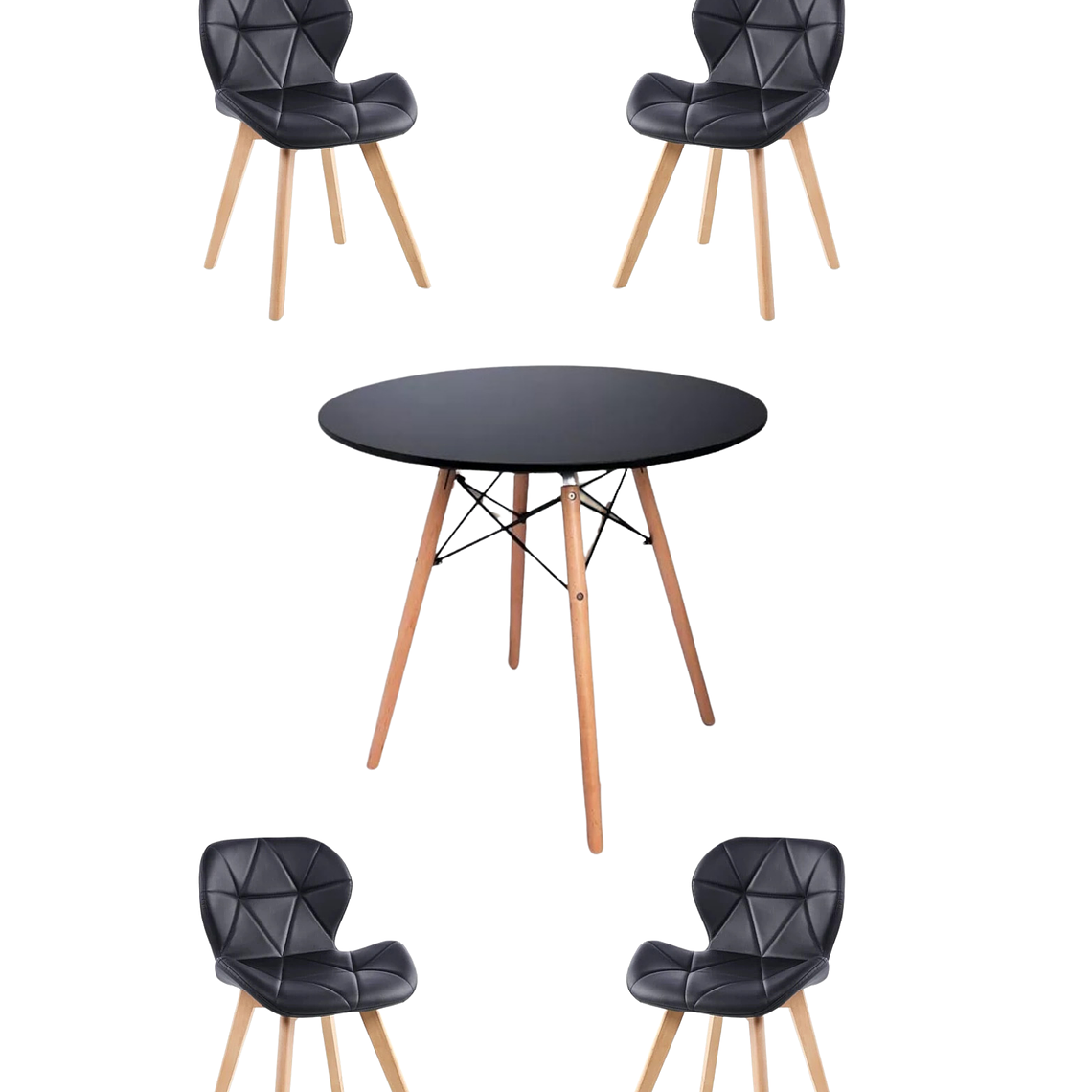 Comedor Mesa Redonda Melamina Eames Negra + Sillas Radar Fiori 7