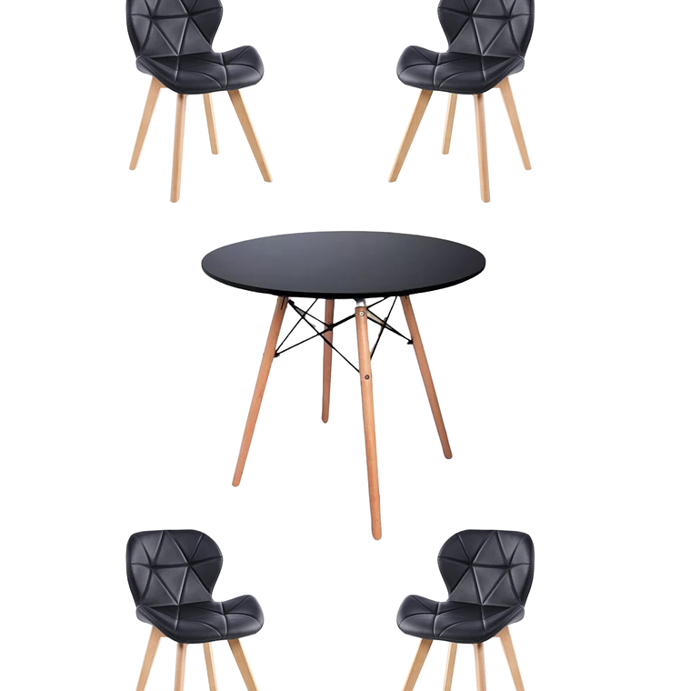 Comedor Mesa Redonda Melamina Eames Negra + Sillas Radar Fiori 7