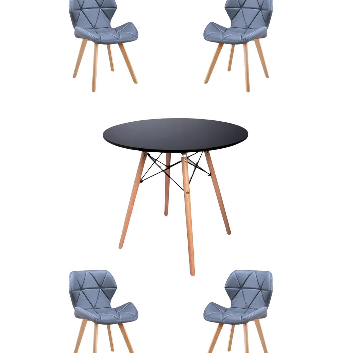 Comedor Mesa Redonda Melamina Eames Negra + Sillas Radar Fiori 8