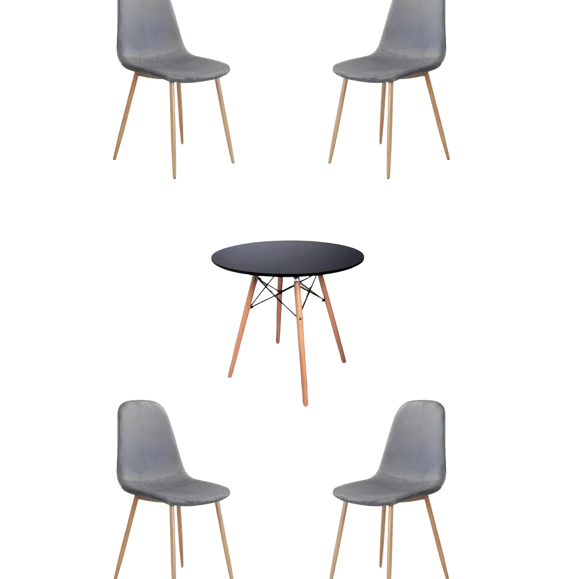 Comedor Mesa Redonda Melamina Eames Negra + Sillas Scoop 2